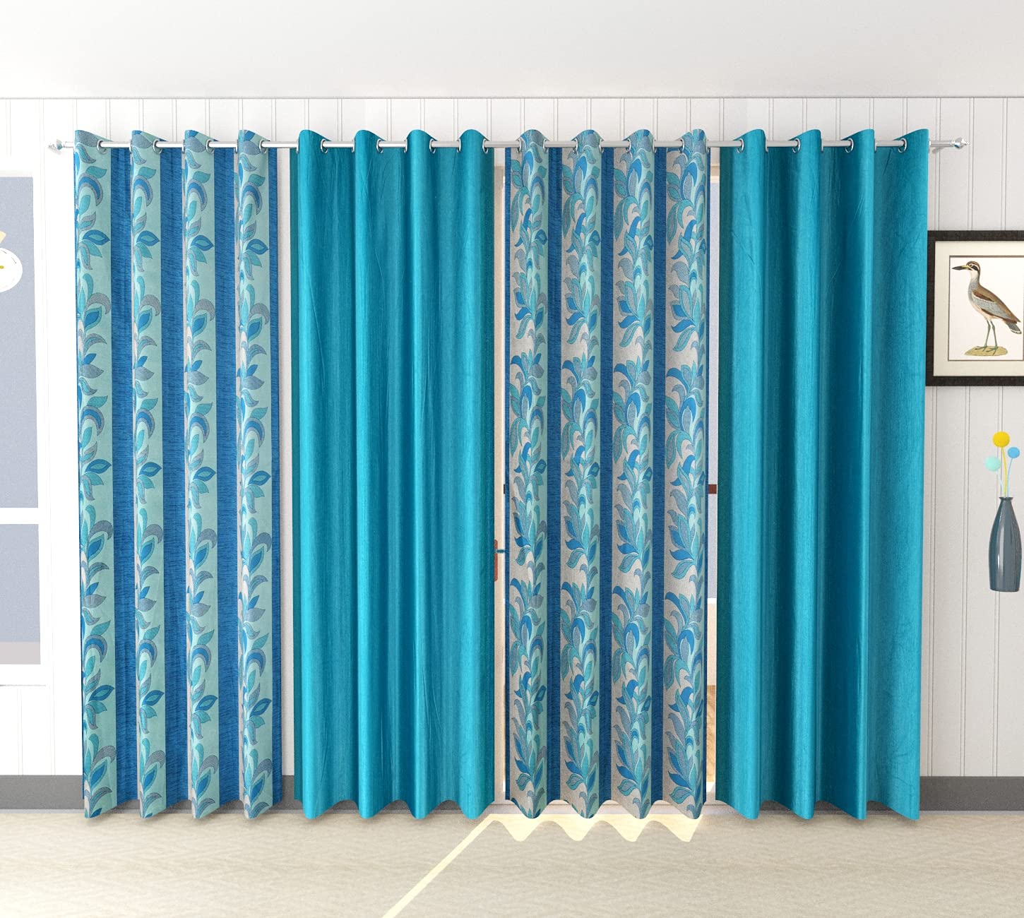 Buy Galaxy Home Decor Indica Print Combo 4 Piece Curtains for Window 6 Feet, Aqua (Aqua, Window