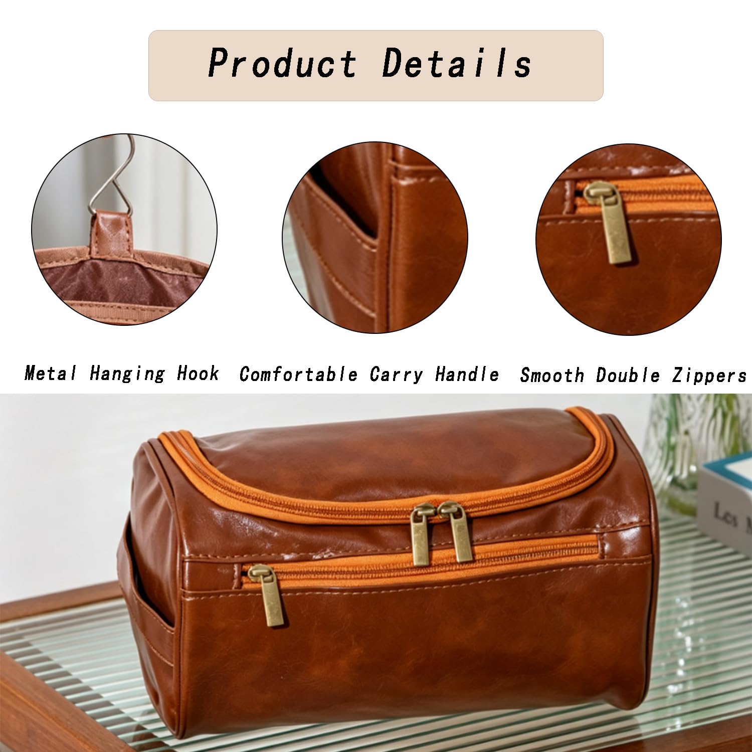 Beauty case da uomo in pelle sintetica con borsa scarpe e gancio metallico