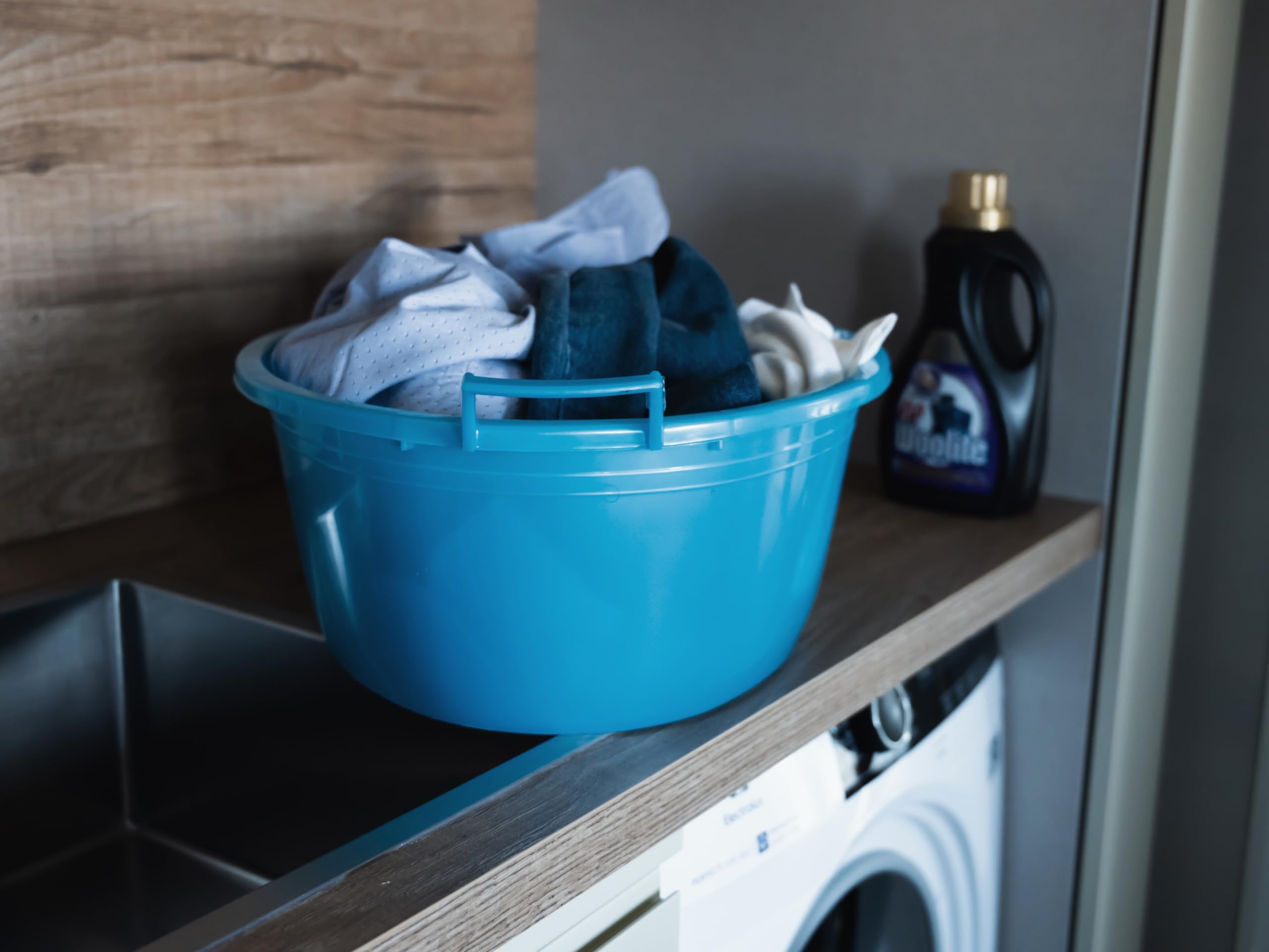Ecoplast | Bacinella Bucato Tonda, Cesta Portabiancheria in Plastica 100 Lt, Azzurro, ø79x58,5x30, Made in Italy