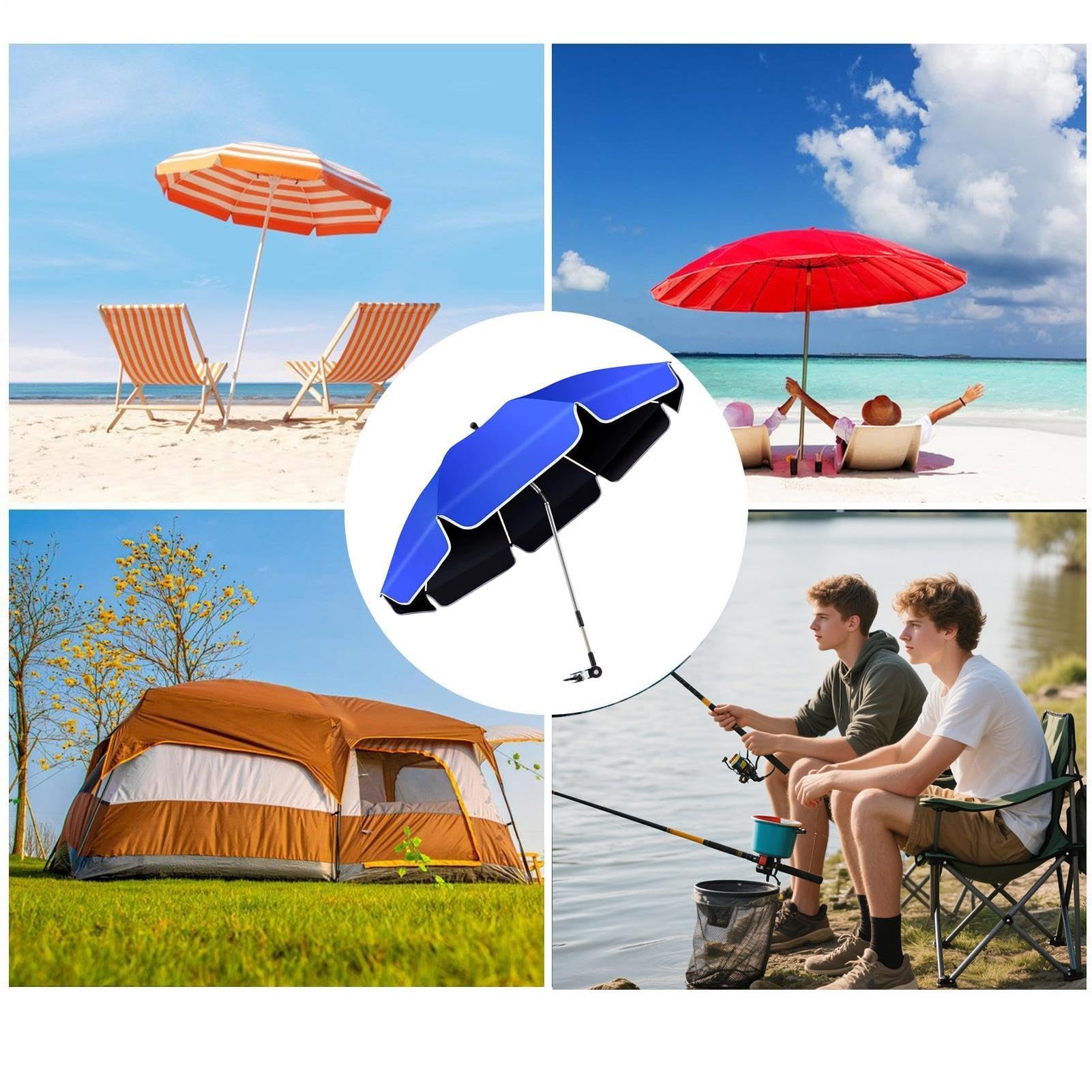 Generisch Parasol przeciwsłoneczny na krzesło plażowe, regulowany 360°, ochrona przed promieniowaniem UV, na krzesło i poręcze, na urlop na plaży, taras, do ogrodu, na podwórko, kemping, balkon