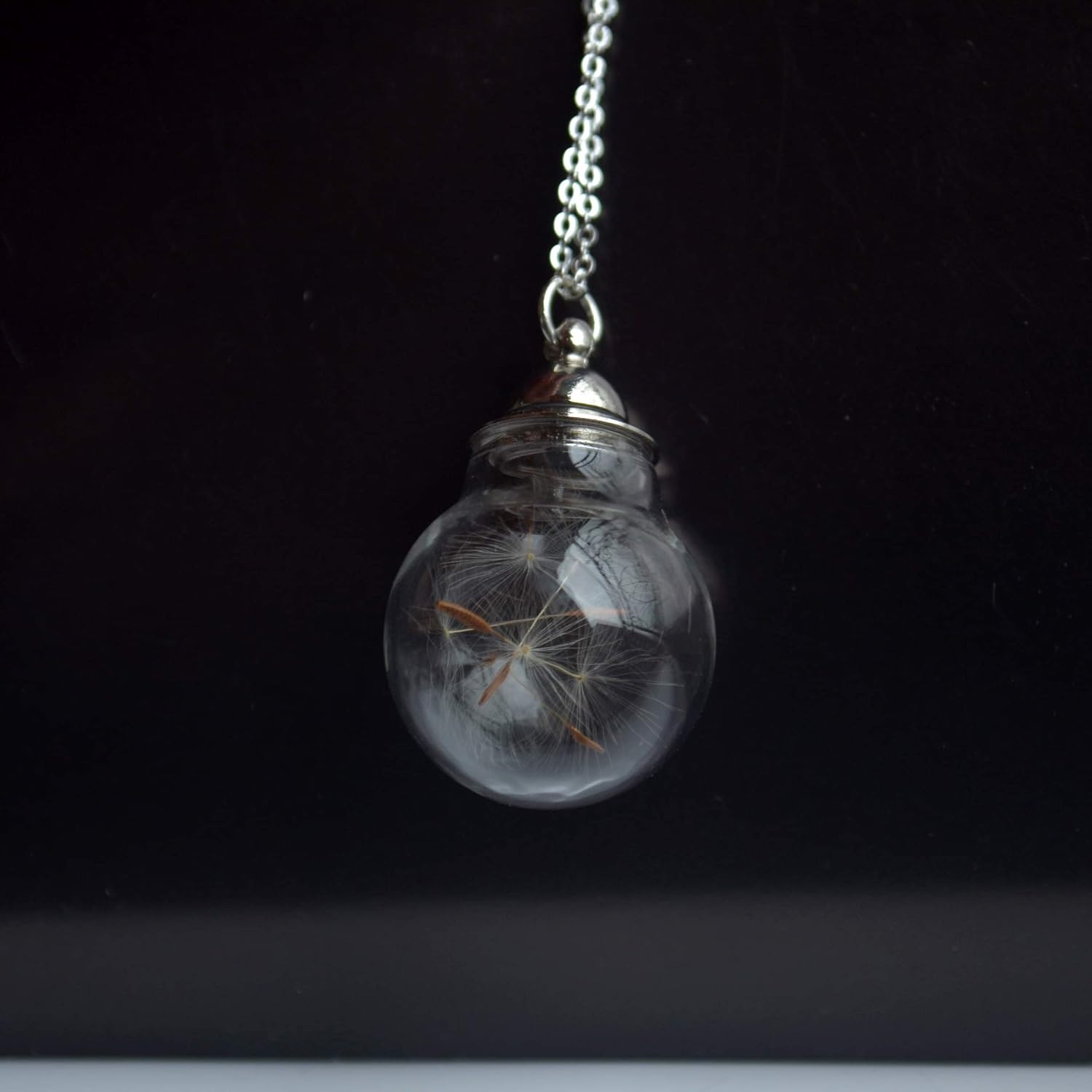 Dandelion Make a Wish Real Flower Cylinder Glass Ball Openable Pendant 925 Sterling Silver Necklace