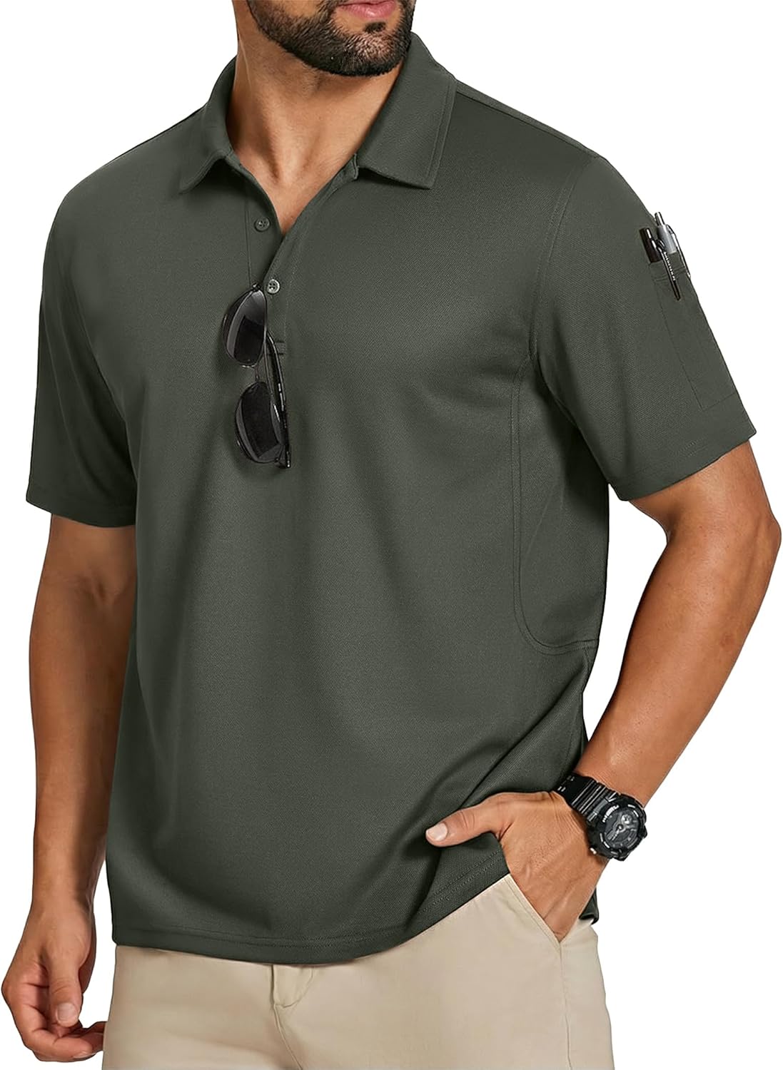 COOFANDY Men's Polo Shirts Short Sleeve Quick Dry Performance Golf Polos Tactical Work Shirts with Pen Pocket