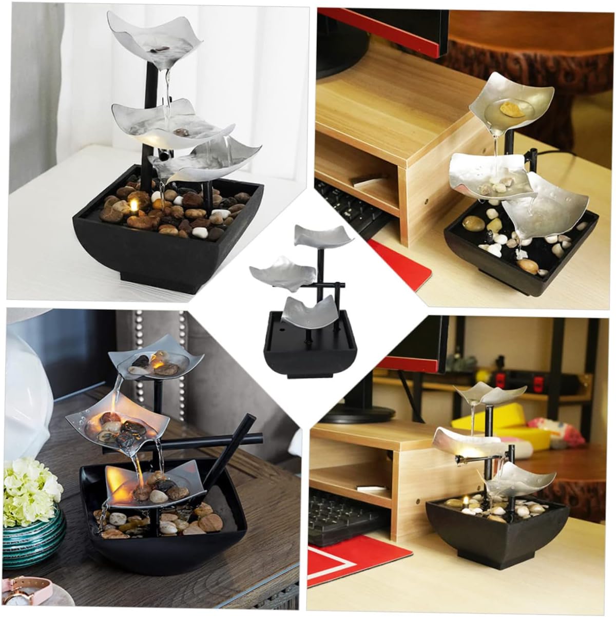 Ciieeo Metal Desktop Waterfall Ornament Tabletop Fountain for Office Zen Decor