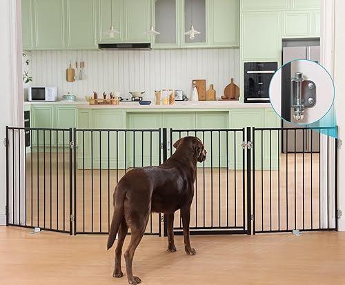 No Pawblems Puerta independiente para perros con puerta, cerca plegable de 30 pulgadas de alto para interiores y exteriores, puerta extra ancha para