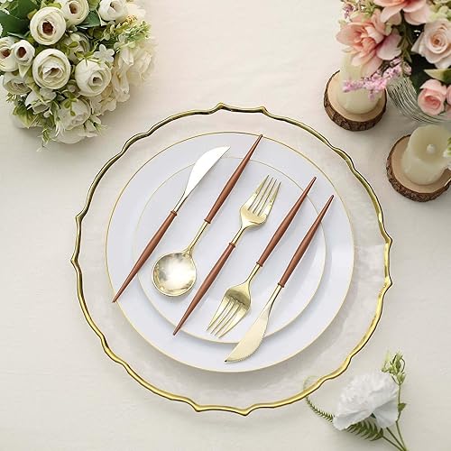 Vista 133 de Efavormart - Juego de cubiertos de plástico resistente de 8 pulgadas, cubiertos de plástico con mango rojo Dorado/Rojo