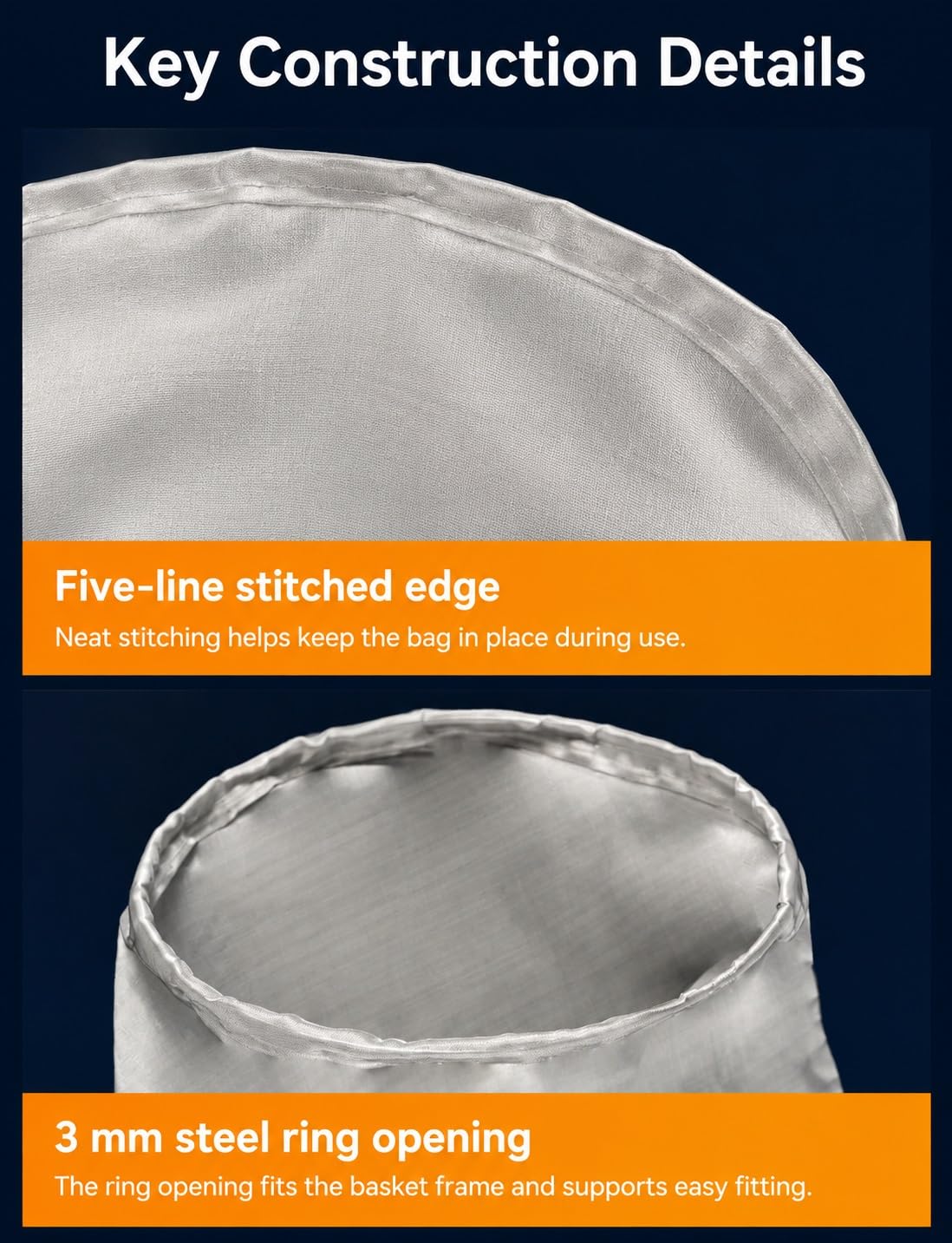 Sacchetti filtro liquidi in acciaio inox, a maglia fine, cilindrici, per vernice, olio, diesel, filtraggio dell'acqua, riutilizzabili, uso industriale, dimensione del foro 0,033 mm