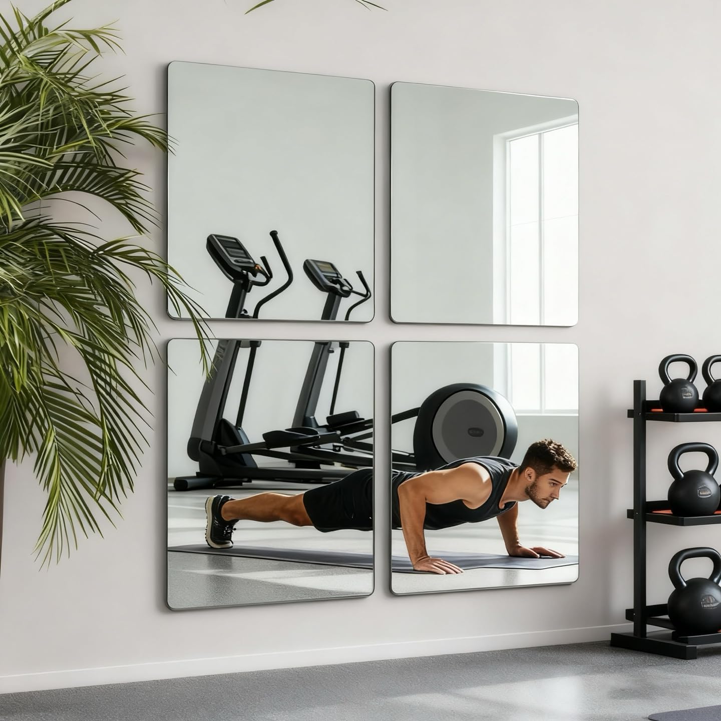 8 Pack Acrylic Mirrors for Wall,12×12 Inch Self Adhesive Frameless Small Mirror Tiles, Flexible Plastic Mirror Sheets for Bedroom Home Gym Door (8Pcs 12×12inch)
