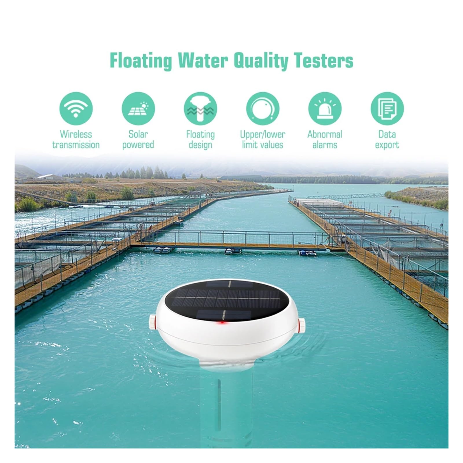 Misuratore di Cloro WiFi 7 in 1 PH ORP EC Solidi Disciolti Totali Salinità Temp CL Prova Tester for Acqua for Piscine Alimentato Ad Energia Solare Controllo Accurato Semplice