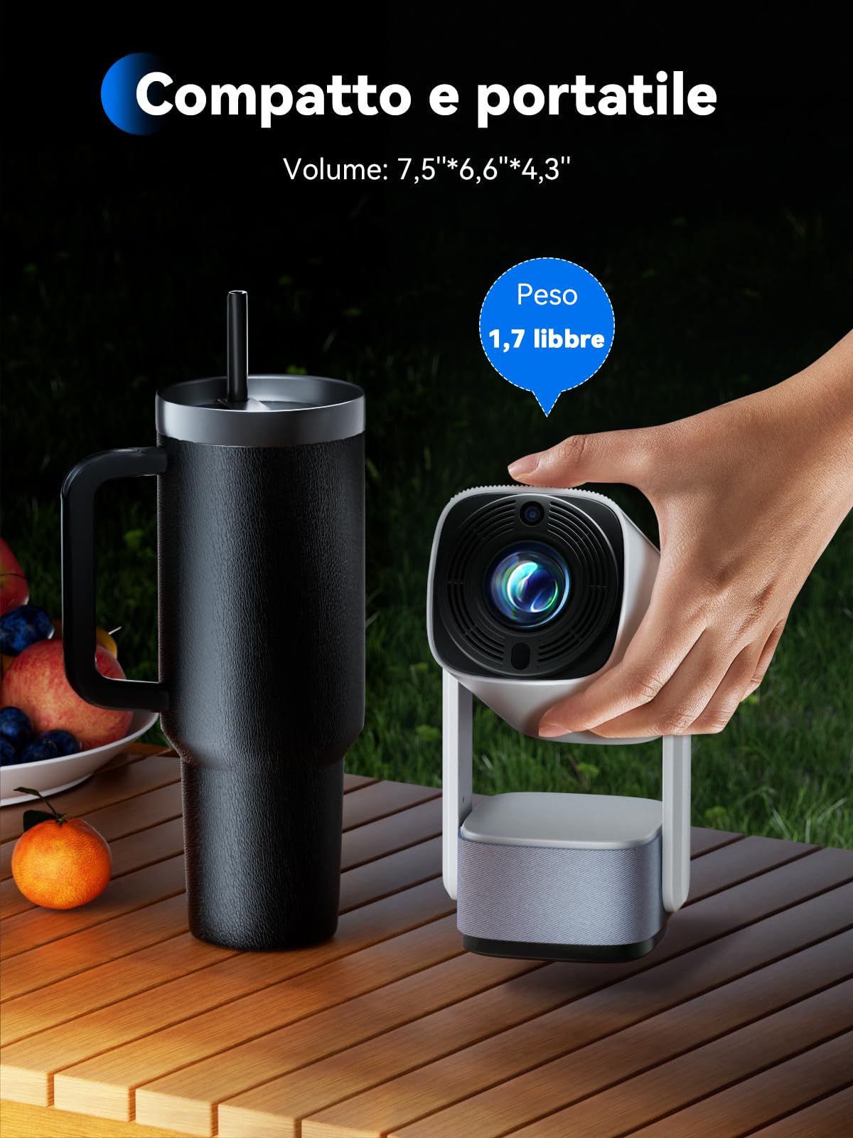 SOOMFON Mini Proiettore Portatile con WiFi e Bluetooth - Video Proiettore Soffitto Supporto 1080P per Smartphone Messa a Fuoco Elettronica Auto Keystone con USB/HDMI/TV Stick/iPhone/Android
