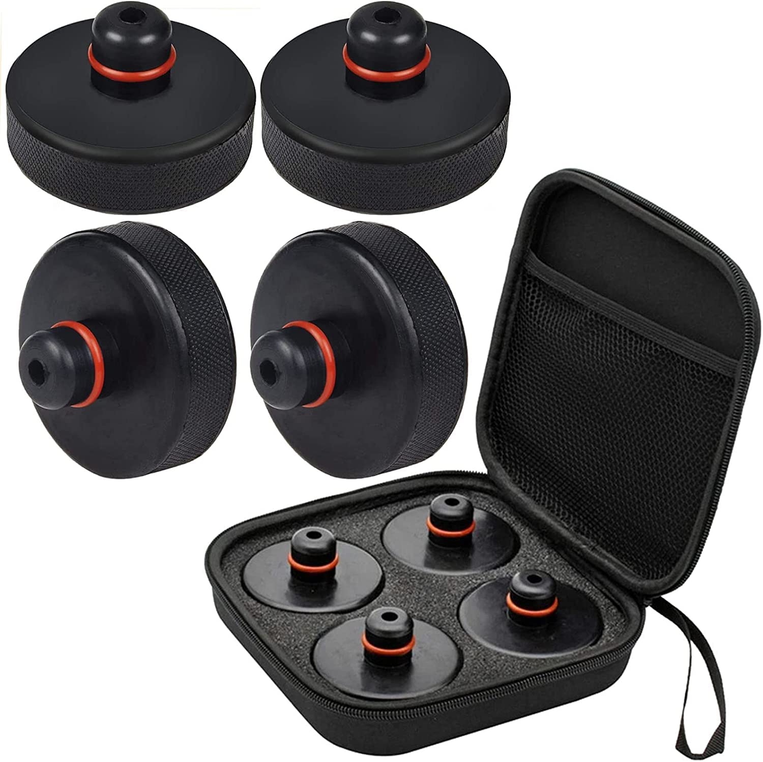 Jack Pad Pucks for Tesla Model 3 Y S X, Tesla Jack Rubber Pad for Floor Jack, Lifting Jack Pad Adapter Tool,Jack Point Pad Sturdy Adapter with Storage Bag (4 Pcs)