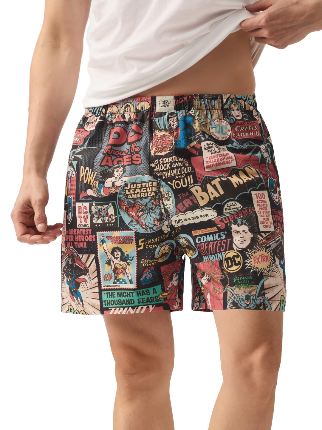 the souled store DC: Comics Men and Boys Elastic Waistband Black Graphic Printed Cotton Regular Fit Lightweight All-Season Everyday Pop-Culture Themed Comfortable Lounge Shorts-picture-49