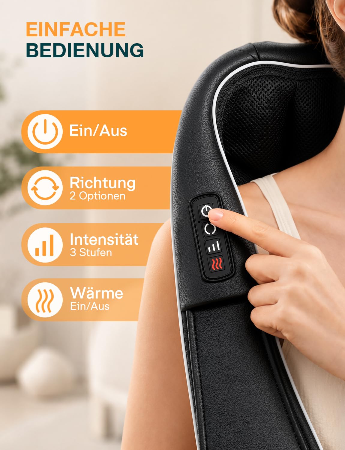 ALLJOY Nackenmassagegerät mit Wärme,Nacken- und Schultermassagegerät | 8 Shiatsu-Massageknoten, 3 Geschwindigkeitsstufen, 15-minütige Auto-Abschaltung, Geschenk für Männer & Frauen