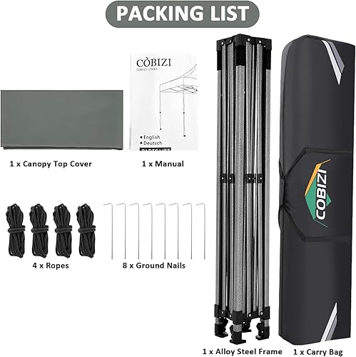 Miniatura 287 de COBIZI - Toldo desplegable de 10 x 10 pies, 4 paredes laterales, FPU 50+ para todo el año, resistente al viento, impermeable, uso comercial, Gris