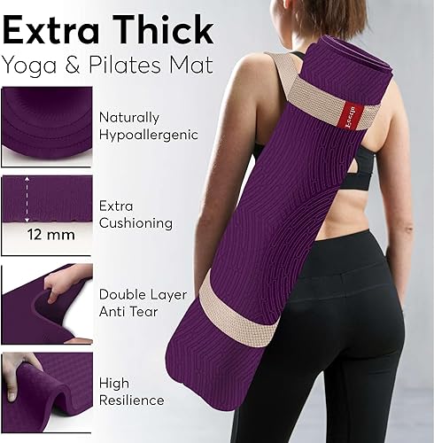 Miniatura 4 de Extra Thick 12mm Exercise Mat Non-Slip, Joint-Friendly & Cushioned Fitness Mat for Yoga, Pilates & Floor Workouts Durable, Supportive & Includes