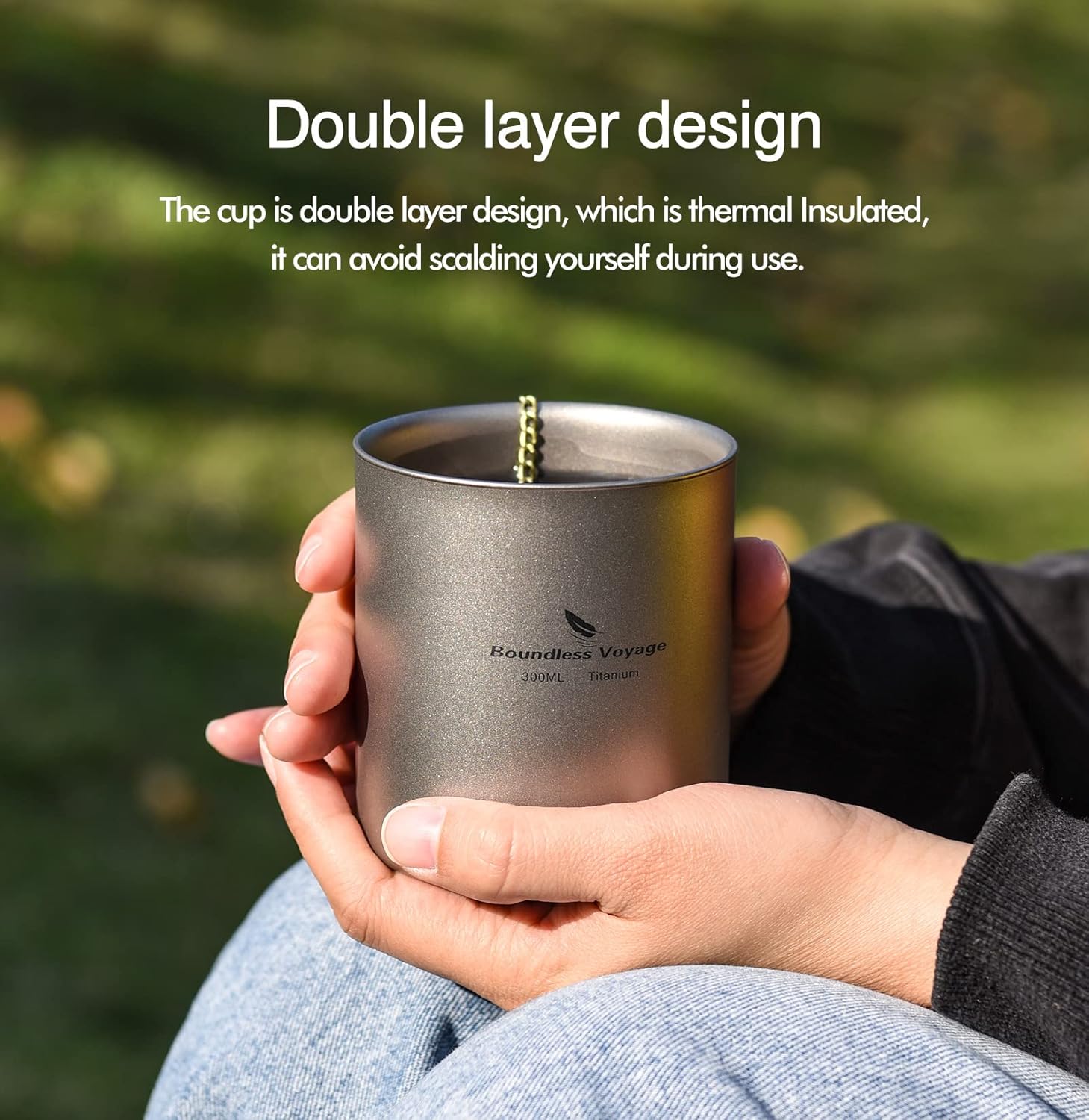 Boundless Voyage Double Walled Titanium Cup Insulated Mug Anti-scalding Outdoor Camping Tableware 120ml 180ml 300ml 450ml (4 PCS)