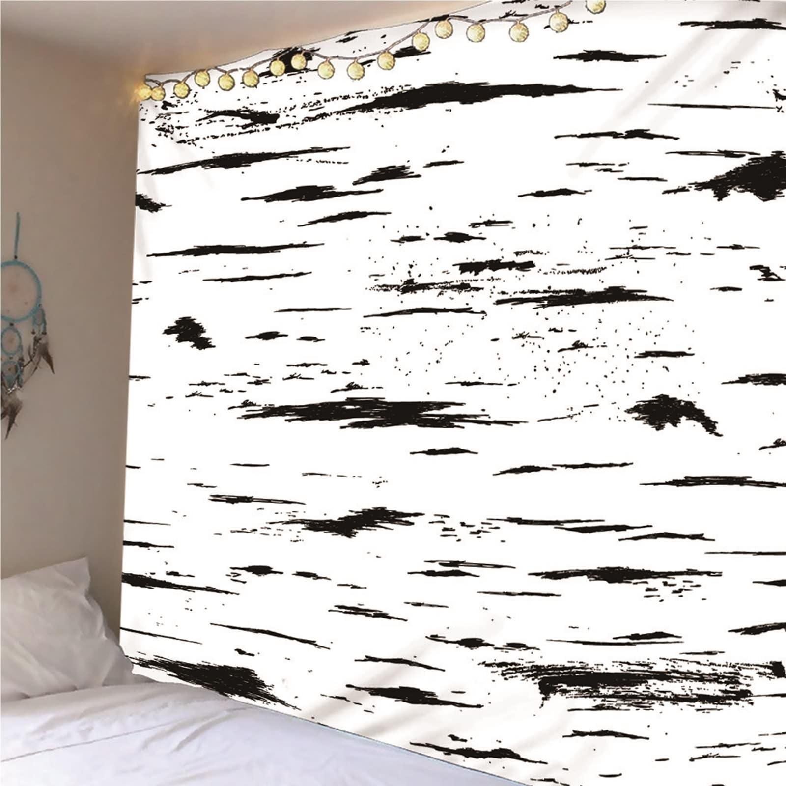 Wycian Tapiz Murale Tapiz Nórdico XL Blanco Líneas Blancas y Negras Microfibra 300 x 260 cm (ancho x alto)