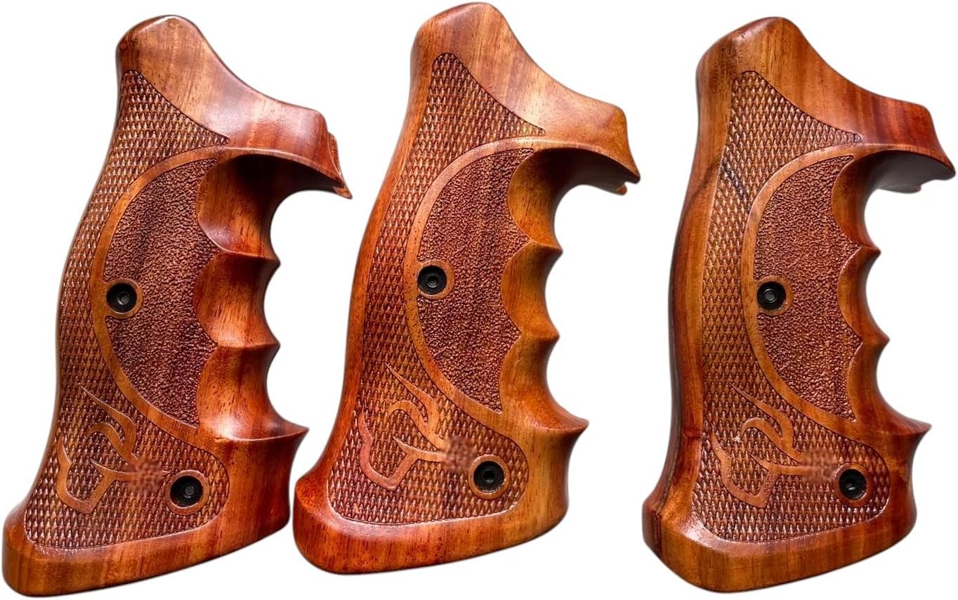 New Professional Target Grips Compatible with Taurus Tracker/Judge 17 44 415 425 450 617 627 692 Rough Texture Engraved Hardwood Finger Groove Grips#TRacker06, Brown