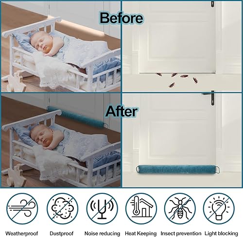 Miniatura 6 de Tope de puerta con peso para debajo de la puerta, bloqueador de ruido para puerta delantera, aislamiento de corrientes de aire de puerta, resistente