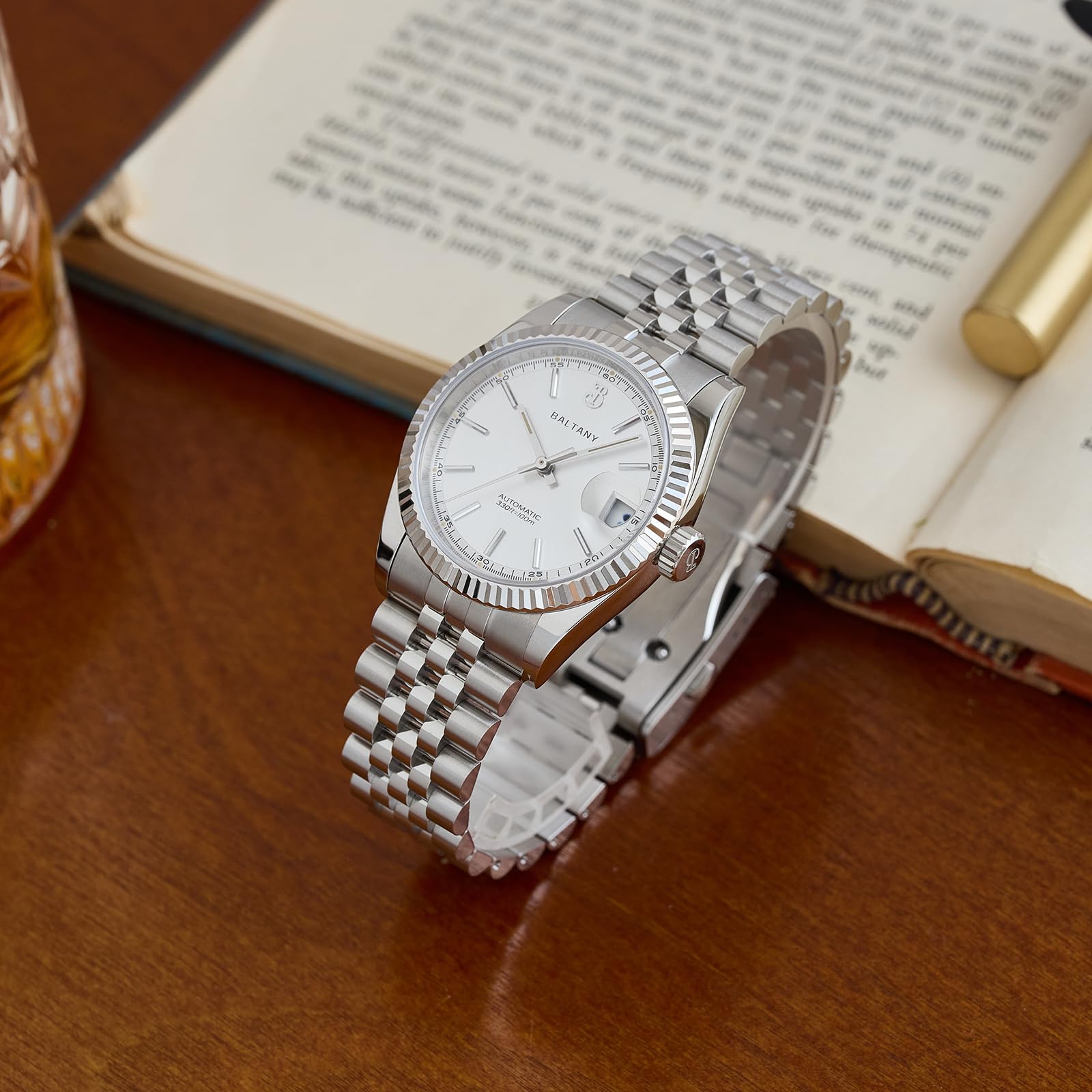 Baltany S4084 Herren-Armbanduhr mit NH35-Uhrwerk, Retro, 36 mm, automatische Armbanduhr mit geriffelter Lünette