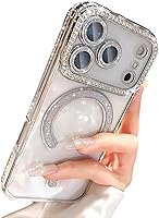Vista 17 de Funda magnética con purpurina para iPhone 15 Plus [compatible con MagSafe] protector de lente de cámara con diamantes de imitación brillantes
