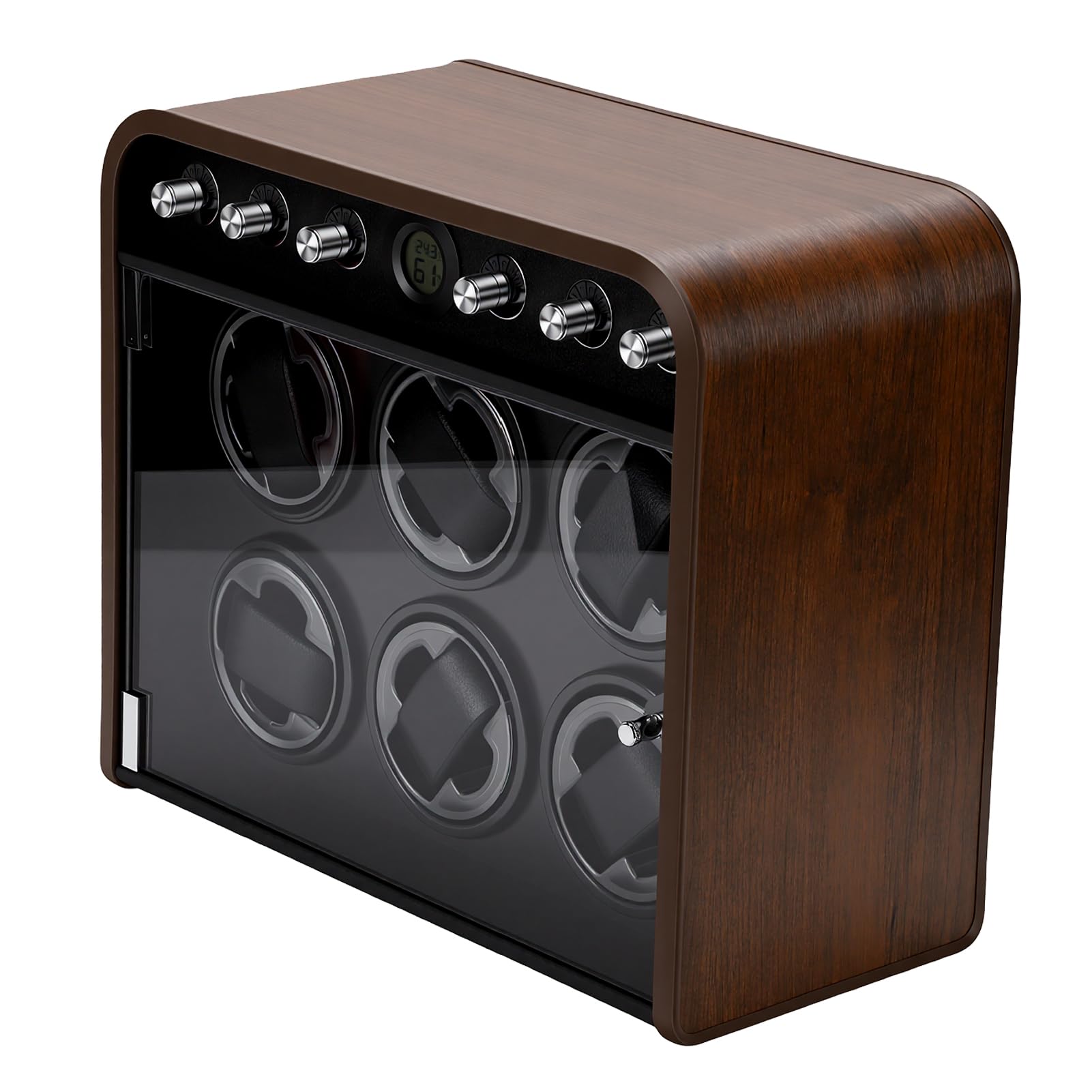 VGEBY Uhrenbeweger, Automatischer Uhrenbeweger mit Gehäuse aus Faserdichteplatine, 5 Modi, LED-Leuchten und 6 Bedienknöpfen für Automatische Uhren, Sammler-Home-Display