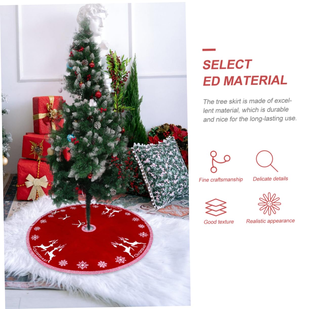 ABOOFAN Jupe de Sapin de Noël en Acrylique Rouge Tapis Décoratif pour Sol Maison Festive