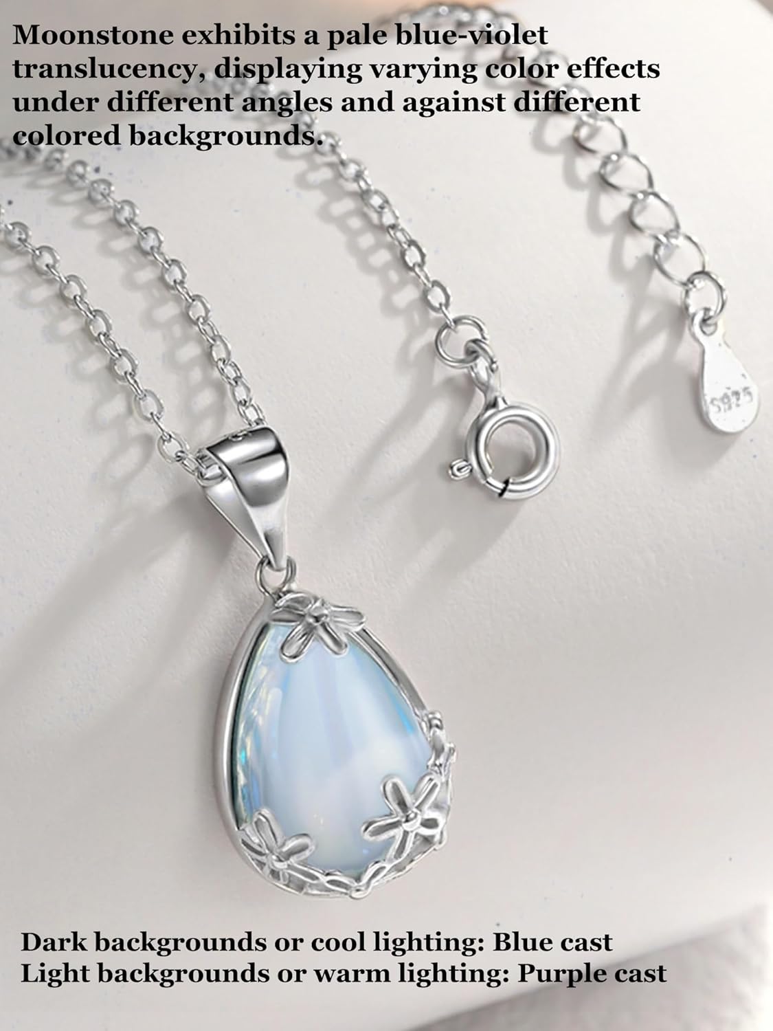 925 Sterling Silver Moonstone Necklace for women, Moon Stone Daisy Filigree Pendant Necklaces With an Elegant Card,Moonstone Jewelry Gift for Women - Image 5