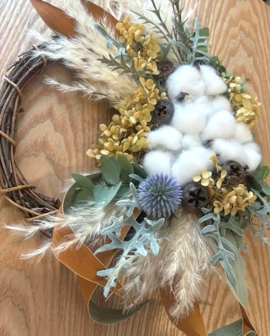 30㎝ ドライアンドラとコットンの大人ブラウンクリスマスリース