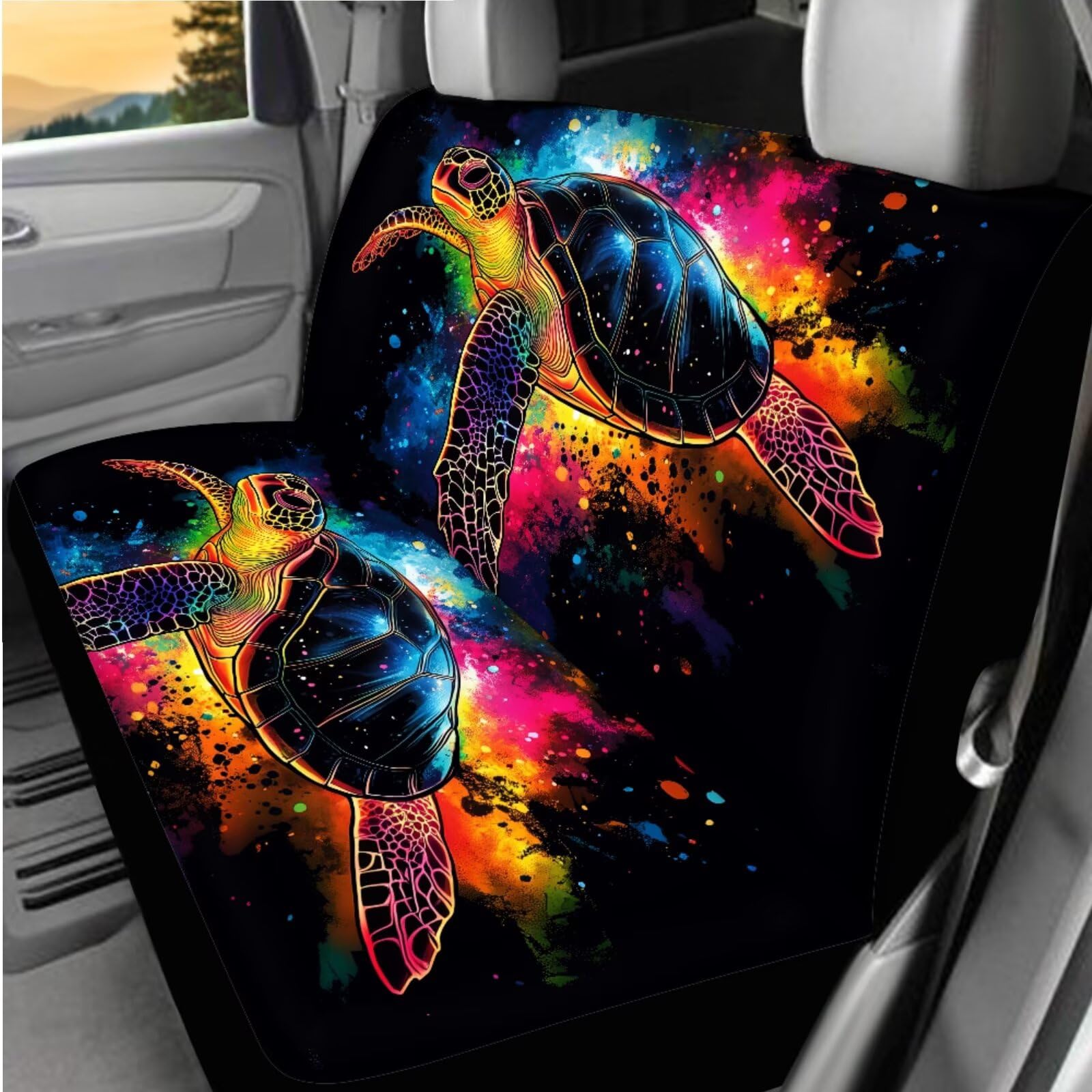 Set completo di coprisedili per auto, motivo tartaruga, 14 pezzi, decorazione per interni auto, universale, coprivolante posteriore, per cinture di sicurezza, portabicchieri