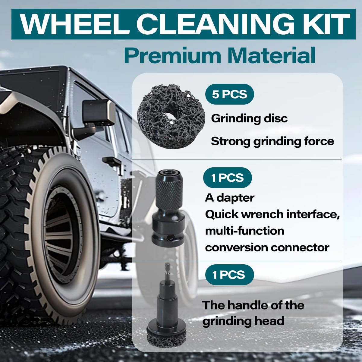 Wheel Hub Cleaning Tool Kit, Wheel Hub Resurfacing Kit Includes 5 Pads Fits Power Drill & 1/2" Impact Driven Wrenches, Wheel Stud, Quick Rust Removal for Lug Studs, Rotors, and Hub Surface Cleaning