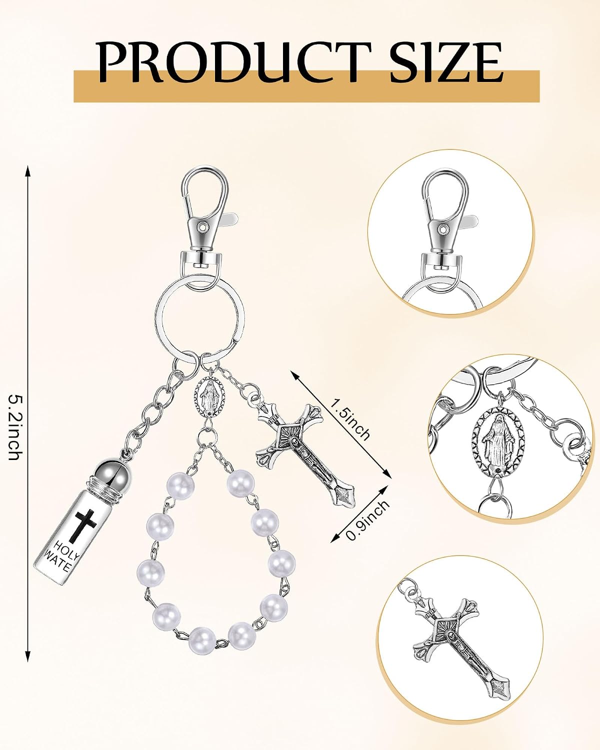 Blushtier 20 Set Holy Water Bottle Keychain with Rosary Bead Crucifix Organza Bags Catholic Gifts for Baptism Favors First Communion (White)