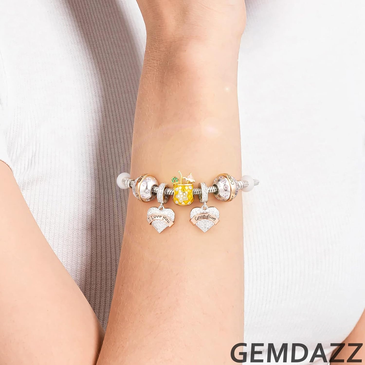 GEMDAZZ Family Theme Charm, 925 Sterling Silver Mother Father Daughter Son Sister Nana Wife Husband Grandma Friend Godmother Goddaughter Clear Pave Heart Pendant Beads, fit European Women Bracelet - Image 5