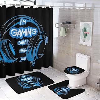 I'm Gaming Can't Hear You Bathroom Set with Shower Curtain Rugs Toilet Lid Cover and Floor Mats 4 Piece
