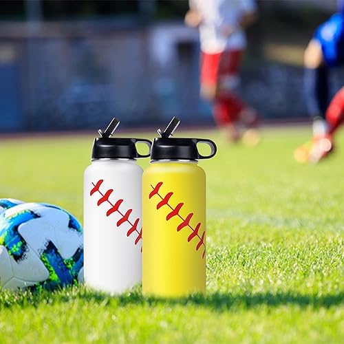 Miniatura 8 de LaiChary Botella de agua de sóftbol de boca ancha de 40 onzas con dos tapas (pajilla, tapa con asa), acero inoxidable 188 aislada al vacío para