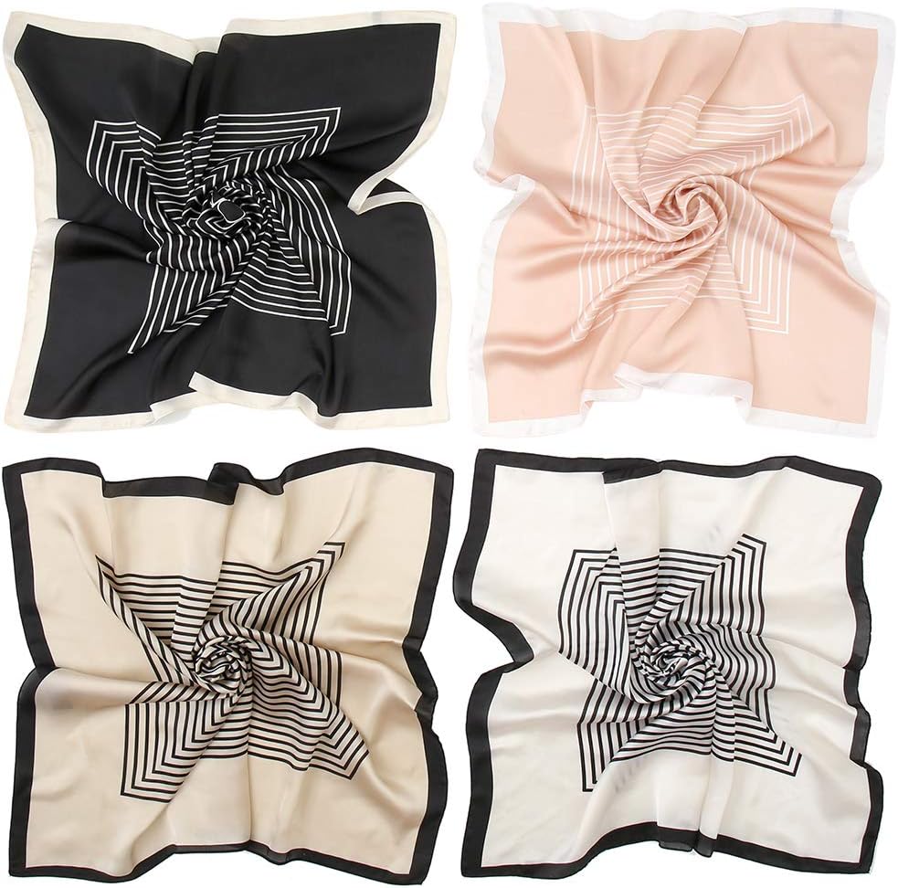 4 Pieces Square Satin Silk Like Scarf for Women Lightweight Printing Hair Scarves 27 x 27 inches
