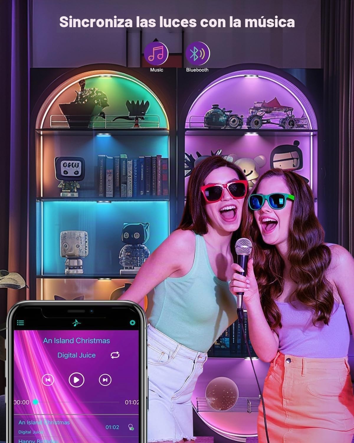 Kit de Iluminación Bajo el Gabinete, Luces LED RGB Inteligentes con Control Remoto, Control de APP, Sincronización de Música, Modos de Escena, Luces LED de Cambio de Color