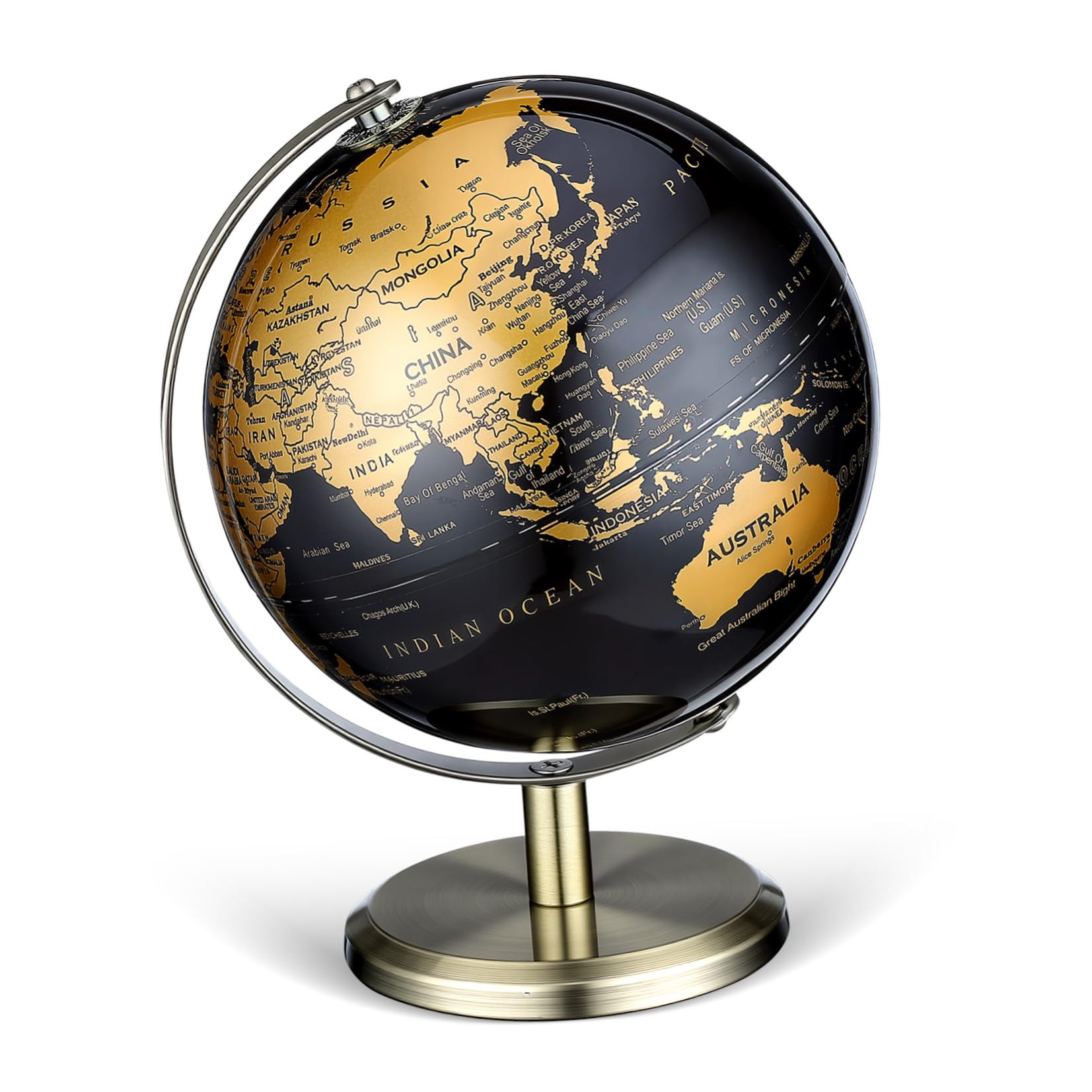Mappamondo Globo Decorativo 14 Cm da Tavolo Vintage Base in Bronzo Antico da Scrivania Rotante in Design Classico, Ornamento Educativo e Decorazione per Ufficio e Casa