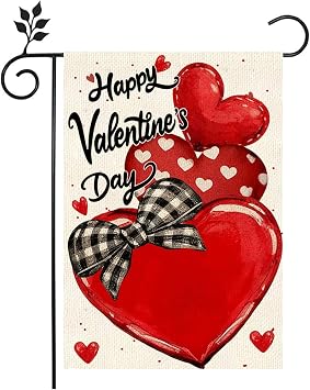 Happy Valentines Day Garden Flag Love Hearts Garden Flags 12x18 Inch Double Sided Holiday Yard DecorationParty Decorations Garden Flags Welcome Holiday Yard Outdoor Flag