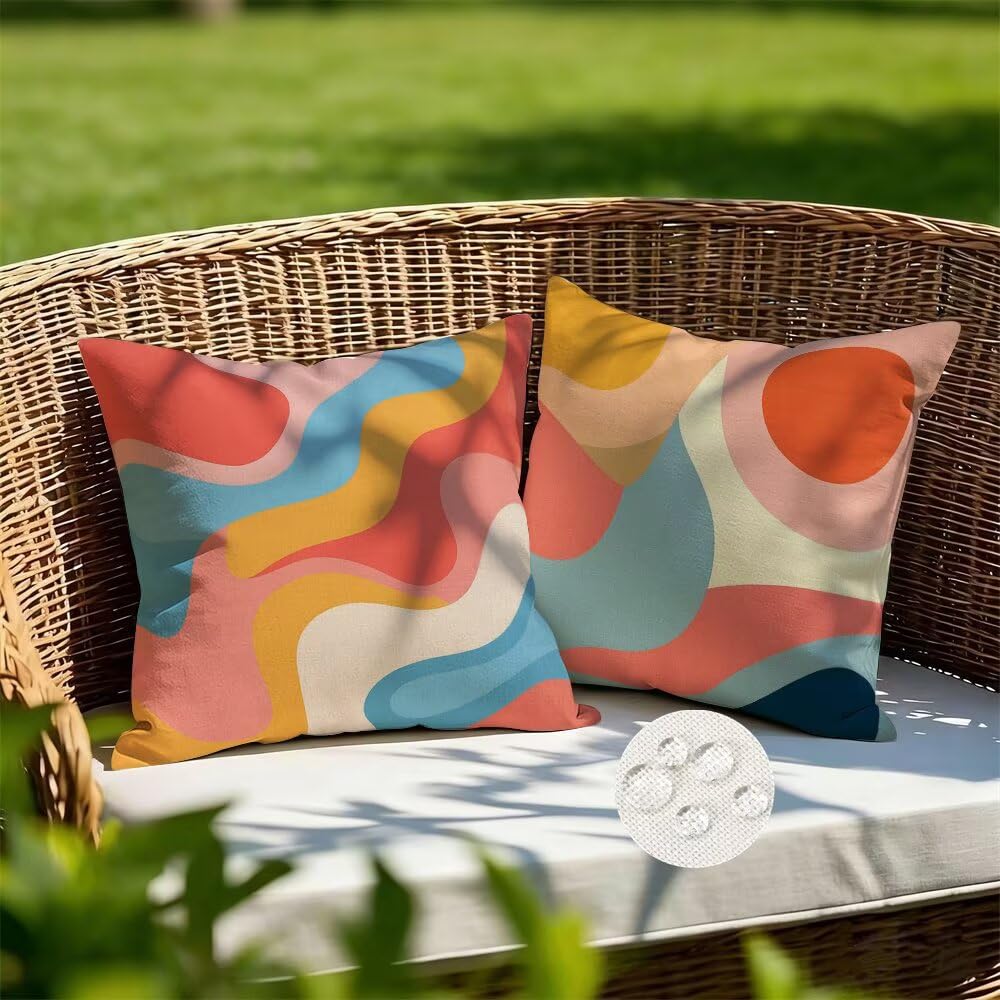 Outdoor Cushions Waterproof Colourful Cushion Covers 60cm x 60cm Set of 2 Abstract Garden Cushions Modern Cushion Cover Decorative Pillows Linen Throw Pillow Case for Garden Furniture (IU219)