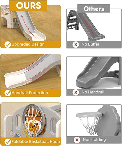 Miniatura 5 de YUFU Juego de toboganes 9 en 1 para niños pequeños de 1 a 3 años, juego para niños pequeños con aro de baloncesto y pelota, parque infantil para