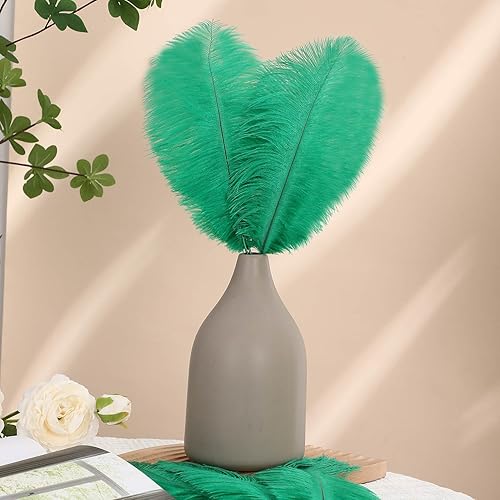 Miniatura 4 de Hollosport 30 plumas de avestruz verde a granel de 10 a 12 pulgadas, plumas naturales suaves para centros de mesa del Gran Gatsby y fiesta de boda,