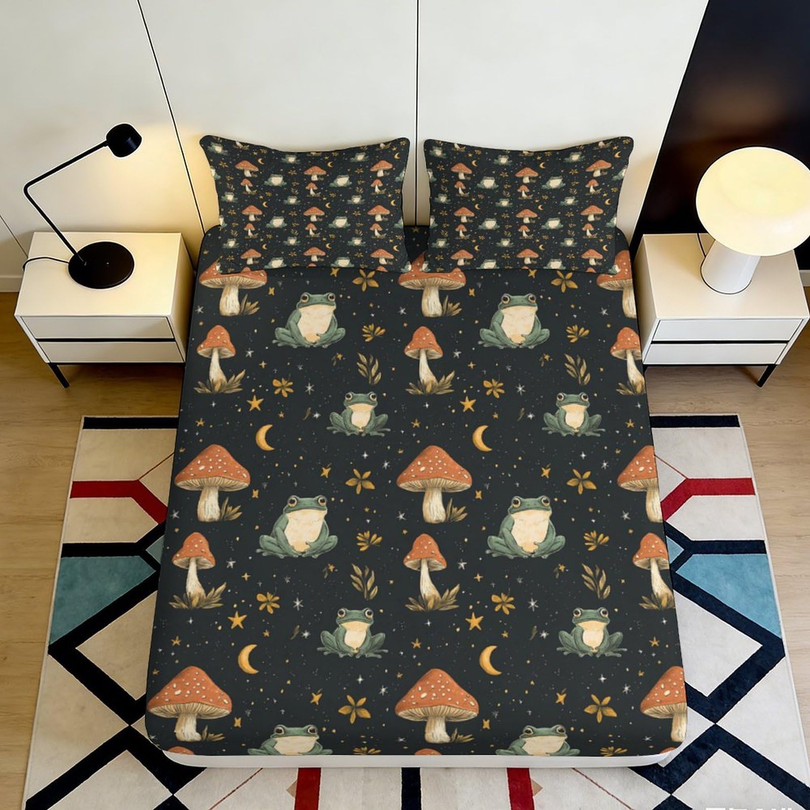 Pnayamiorkfel Style-1 3D Printed Frog Mushroom Fitted Sheet Microfiber Soft Decorative Bed Sheet For Bedroom Dorm Mattress Cover 90X200x25cm