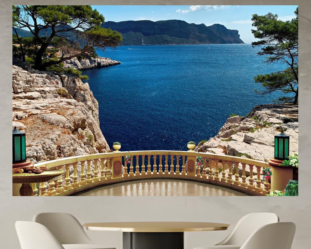 JVERF - JZZD21127 France Coast Calanque Port Miou Provence Bay Crag| Self-Adhesive Open Window Wall Sticker