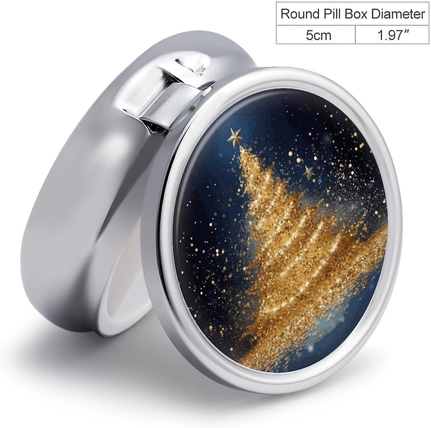 Round Daily Christmas Tree Pill Case with 3 Compartment & Mirror image 2