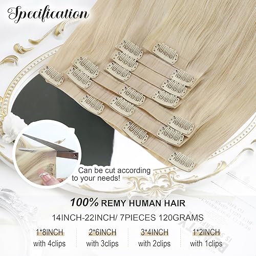 Miniatura 5 de Moresoo Extensiones de cabello humano rubio con clip, sin costuras, color rubio platino, 20 pulgadas, 4.23oz, 7 unidades, extensiones de cabello