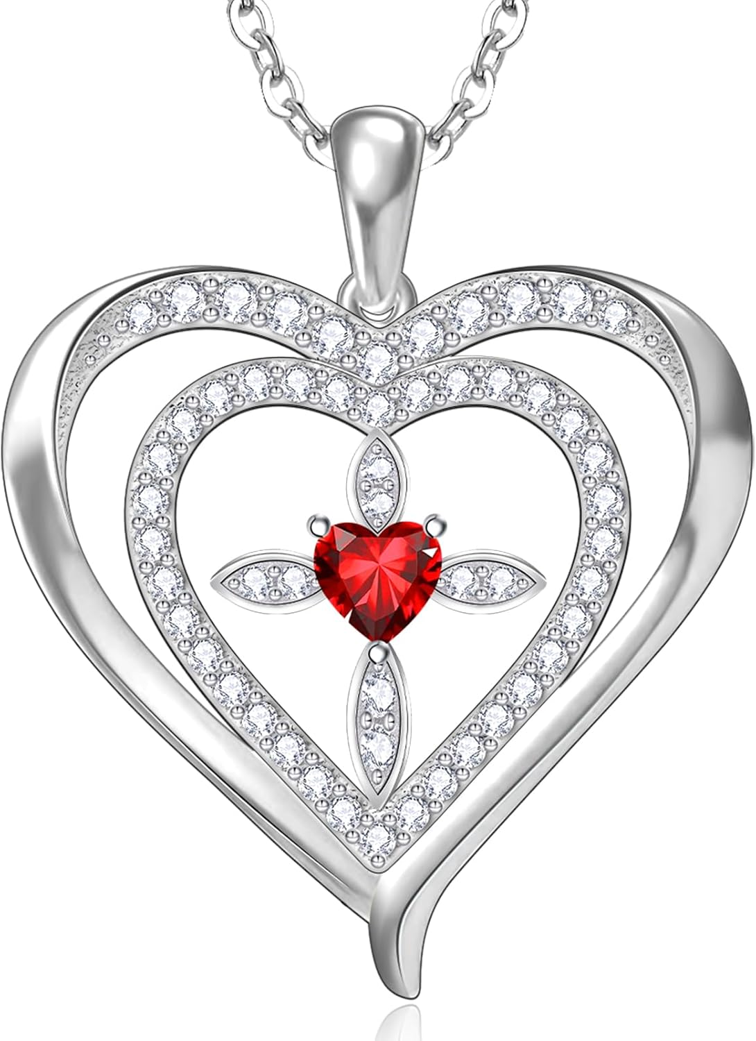 RIVIKO 925 Sterling Silver Cross Birthstone Necklace for Women,Love Heart Pendant Necklaces Trendy, Mothers Day Gifts for Mom,Anniversary Jewelry Birthday Gifts for Women Wife Mother Friend