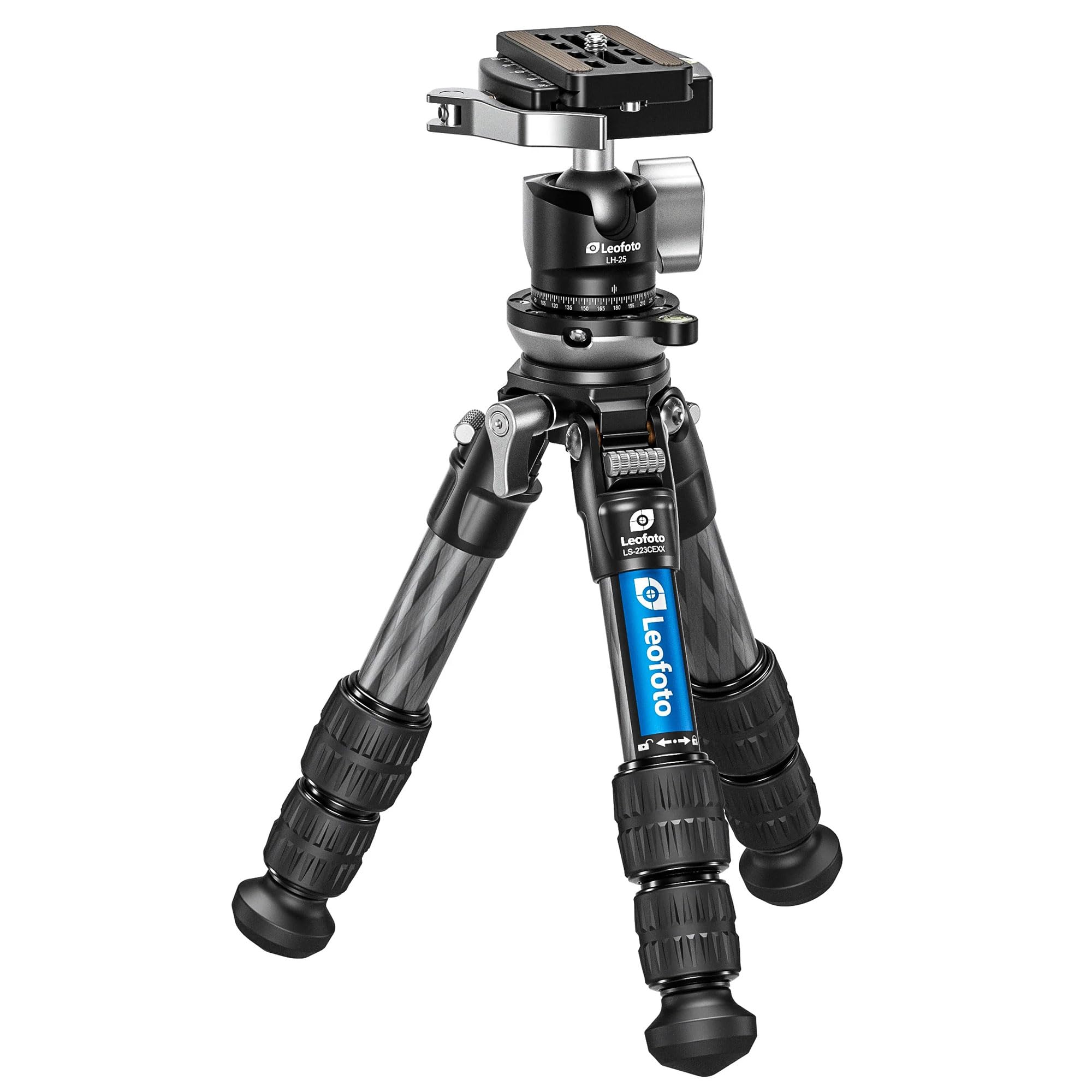 Carbon Fiber Mini Tabletop Tripod with Leveling Base for Camera, Aluminum 360° Rotating Ball Head with 1/4" QR Plate for DSLR/Phone Holder/Projector, Convertible 1/4" & 3/8" Screw, Max Load 11.4LB