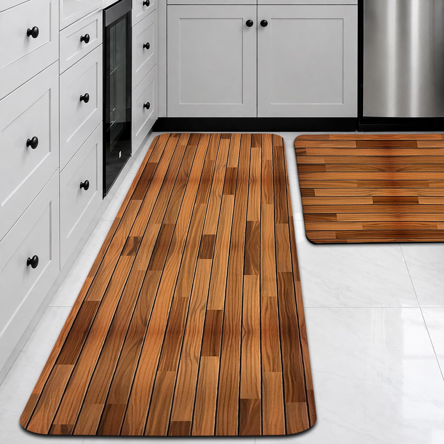 CANWAY Kitchen Mat Wooden Design – Set of 2 (40×60 & 120×40 CM) Water Absorbent, Anti-Slip, Waterproof & Washable Floor Mats for Kitchen, Sink & Cooking Area-image-37