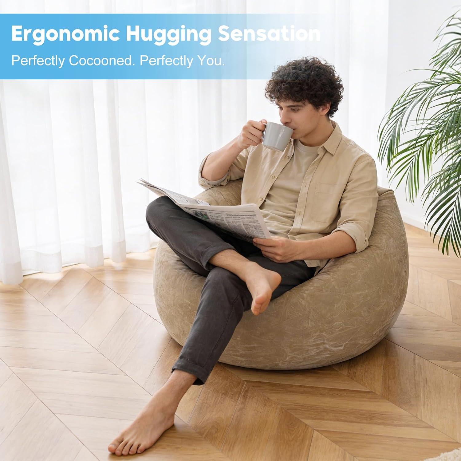 2 Pcs Inflatable Bean Bag Chair for Adults with Air Pump, Blow Up Chair for Indoor & Outdoor, Portable Lounger Sofa for Movie Night, Camping, Living Room (Brown)
