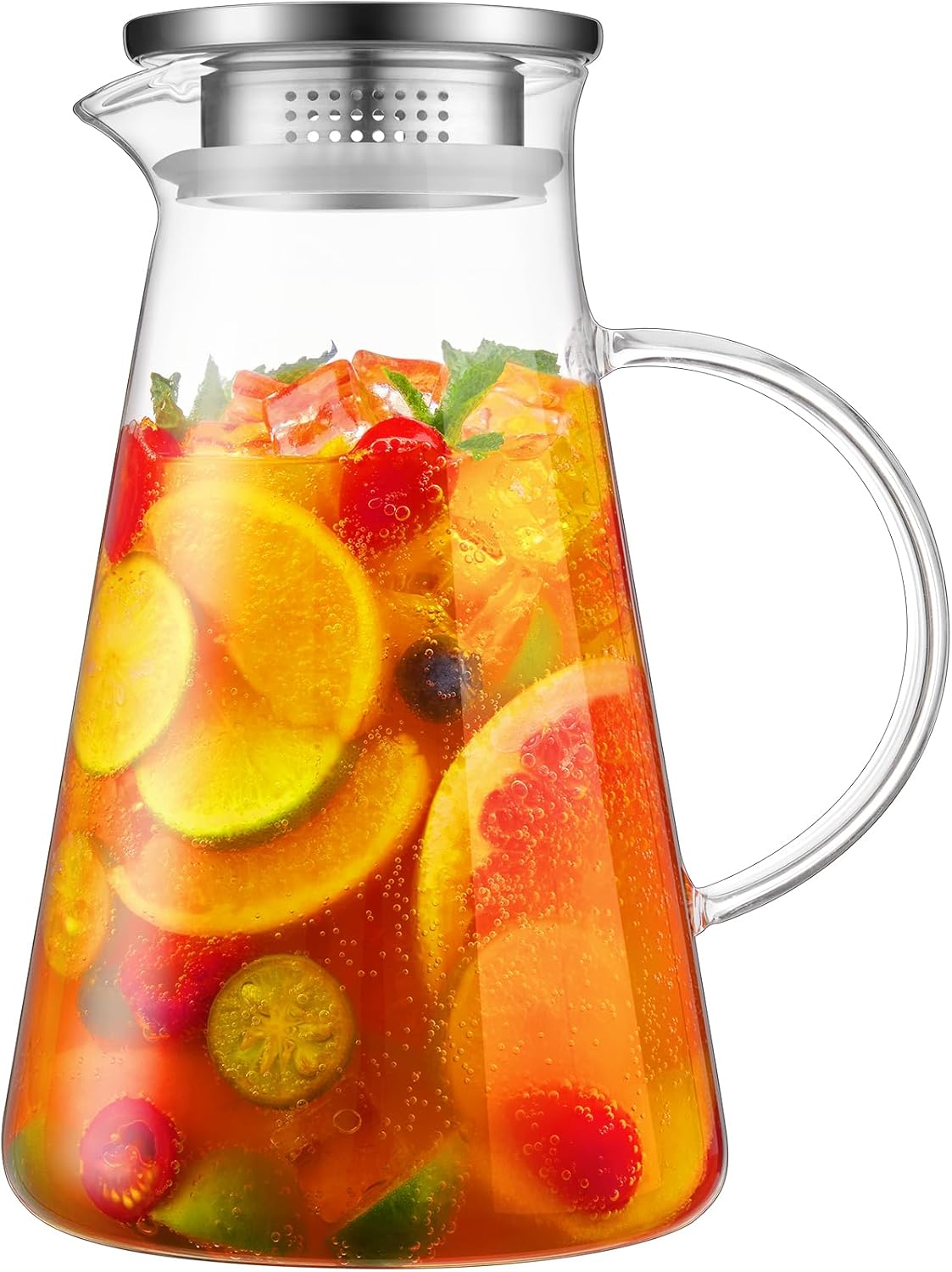 2 Liter 68 oz Glass Pitcher with Lid, Bivvclaz Glass Water